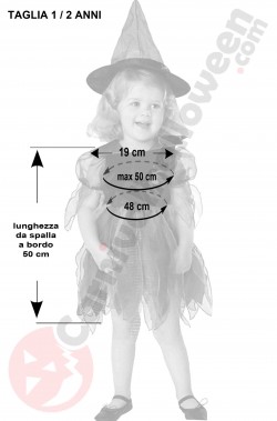 Misure del costume di Halloween da bambina piccola strega arcobaleno