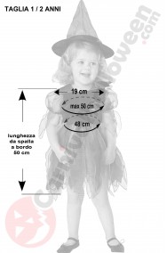 Misure del costume di Halloween da bambina piccola strega arcobaleno