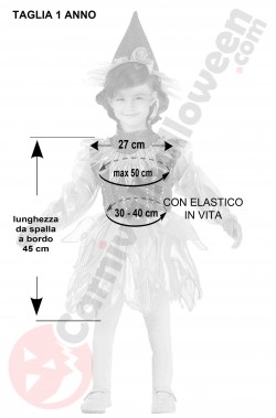 Misure costume Halloween bambina piccola strega ballerina 1 anno