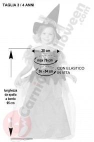 Misure del Costume Halloween Bambina piccola 3 4 anni strega Rainbow