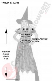 Misure costume Halloween Bambina piccola tre quattro anni