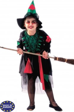 Costume Halloween Bambina da Strega verde e nera