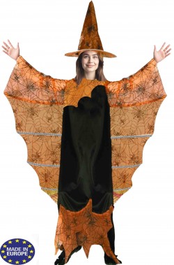 Costume Halloween donna strega con le ali arancione