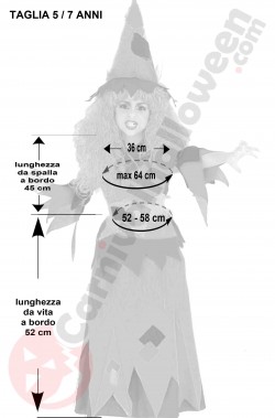Misure del costume Halloween Bambina Strega arancione 5 7 anni