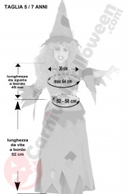Misure del costume Halloween Bambina Strega arancione 5 7 anni