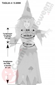 Misure del costume Halloween Bambina Strega arancione 4 5 anni
