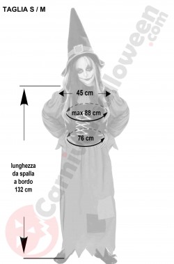 Misure del vestito di Halloween Donna Strega Verde con cappello