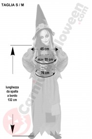 Misure del vestito di Halloween Donna Strega Verde con cappello