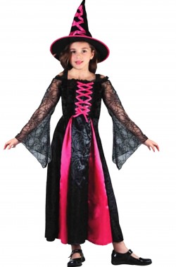 Costume di Halloween da bambina lungo strega nera e rosa