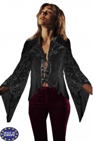 Camicia nera medievale da donna con maniche svasate grandi