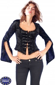 Camicia nera corta da donna con laccetti e maniche svasate