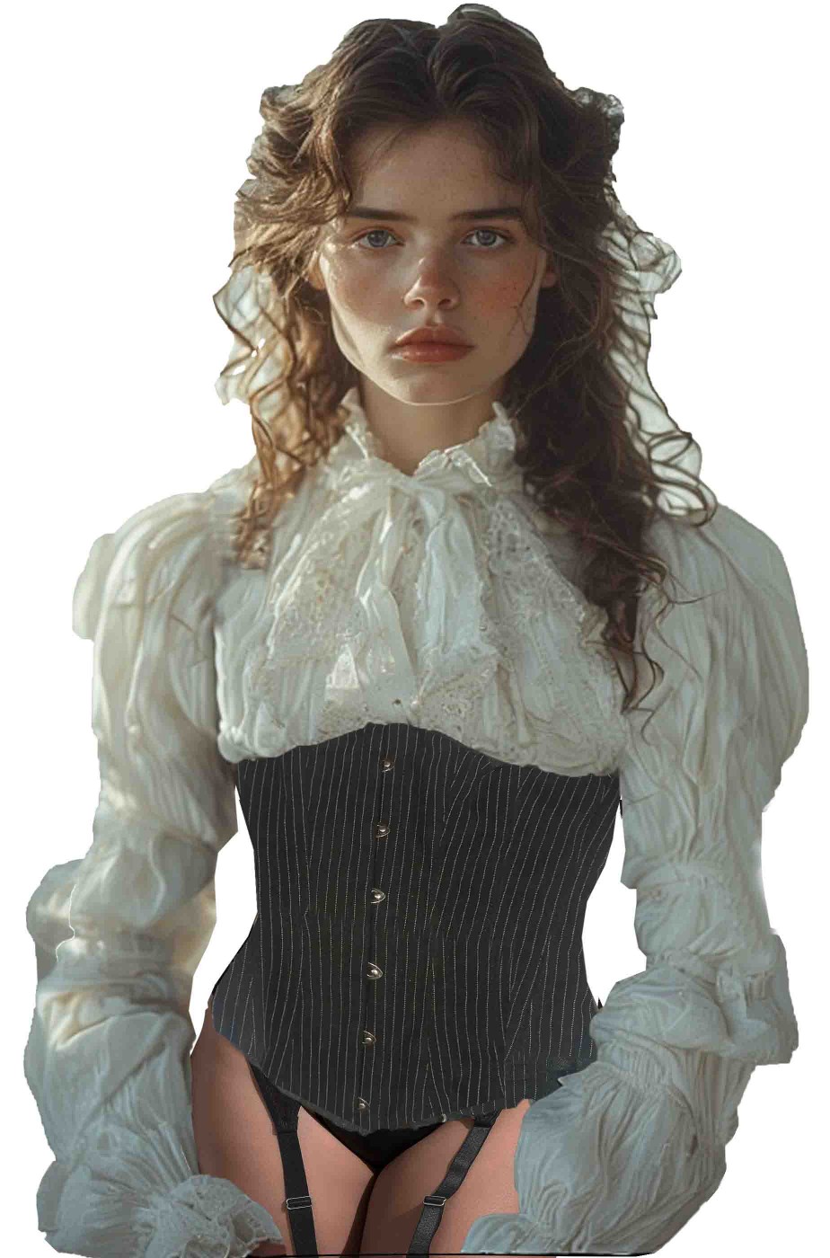 Corsetto vittoriano nero a righine con reggicalze Corsetto vittoriano nero a righine con reggicalze