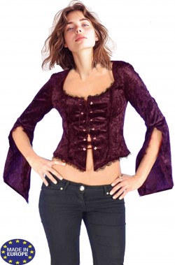 Camicia da donna corta con stringa e maniche svasate porpora