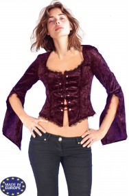 Camicia da donna corta con stringa e maniche svasate porpora