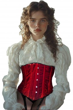 Corsetto donna rosso di velluto con gancetti e regolazione a stringa ad incrocio