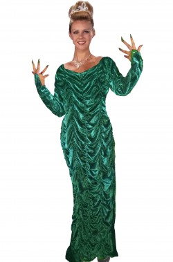 Abito lungo da donna da sera verde con rouche