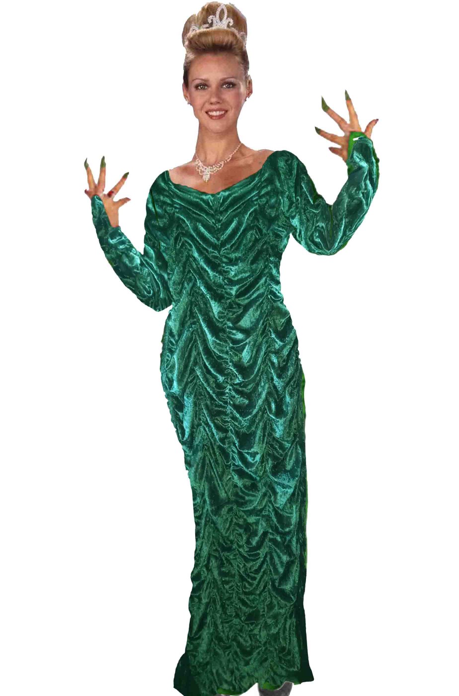 Abito lungo da donna da sera verde con rouche Abito lungo da donna da sera verde con rouche