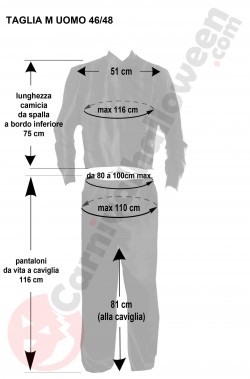 Misure del costume da Zorro taglia M adulto completo