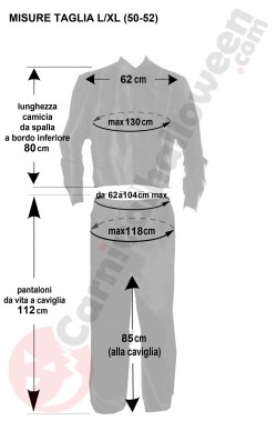 Misure del costume da Zorro taglia L XL adulto completo