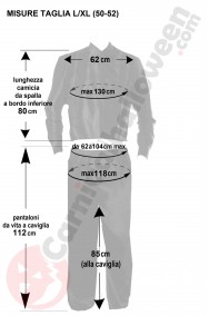Misure del costume da Zorro taglia L XL adulto completo