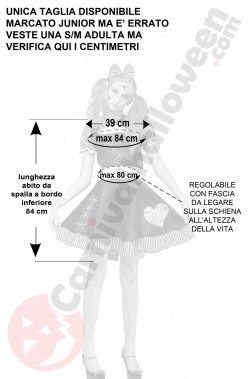 Misure costume Halloween donna taglia S M bambola horror