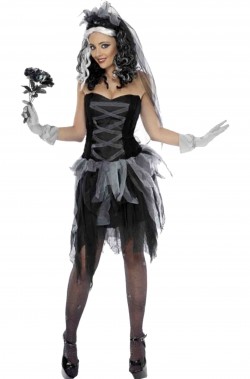 Costume Halloween donna Sposa Cadavere nera taglia S