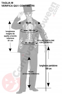Misure del costume del Baron Samedi Dia de Los Muertos uomo M