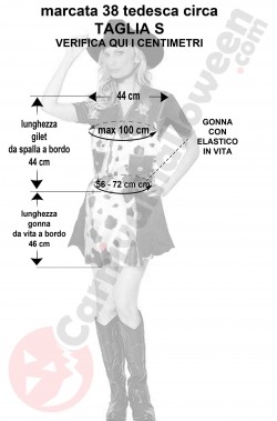 Misure costume cowgirl Calamity Jane pezzato taglia S
