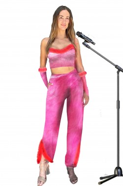 Costume di scena da cantante donna rosa con guanti