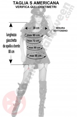 Misure del costume da poliziotta sexy sergente nera taglia S