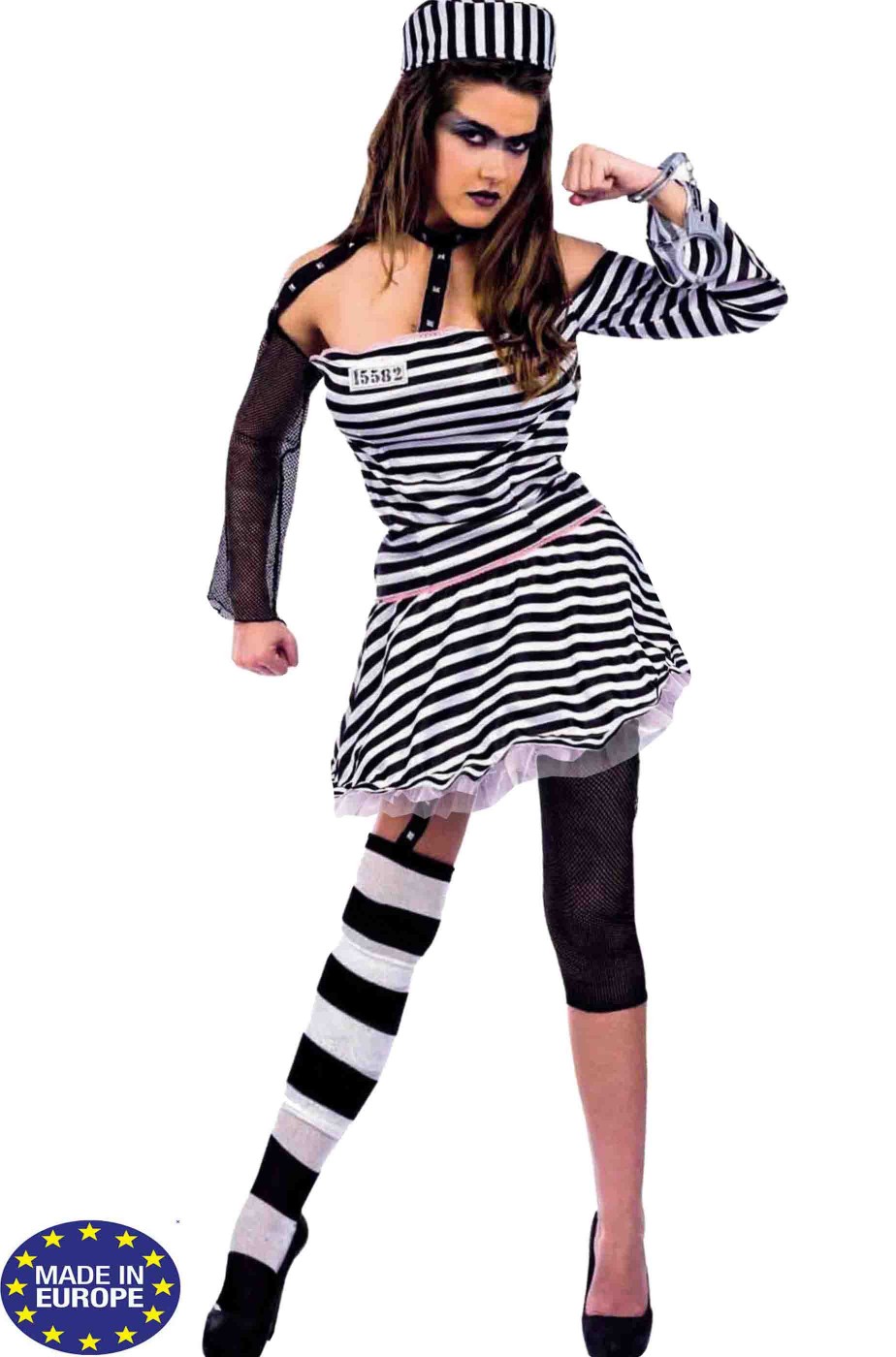 Costume da carcerata folle sexy con gonna Costume da carcerata folle sexy con gonna