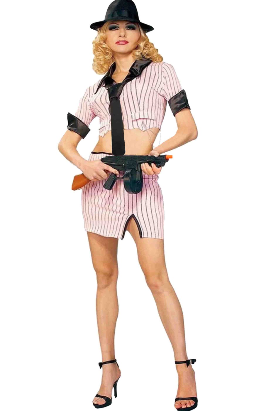 Vestito gangster donna gessato rosa sexy