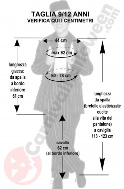 Misure del vestito di carnevale da bambino gangster per 9 12 anni