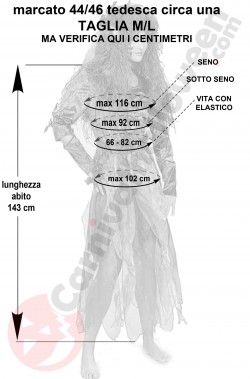 Misure Costume da elfa dei boschi taglia M/L