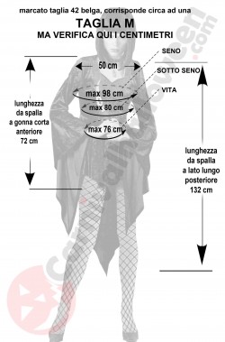 Misure del costume Halloween da dama della notte nera corto