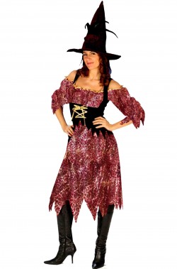 Vestito Halloween donna strega elegante bordeaux