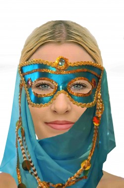Maschera di carnevale azzurra con velo araba
