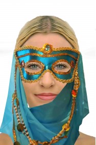 Maschera di carnevale azzurra con velo araba