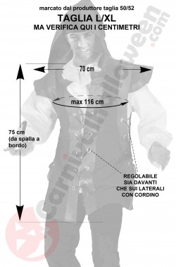 Misure giacca a gilet senza maniche medievale taglia L/XL