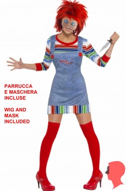 Costume Halloween donna con parrucca rossa Chucky