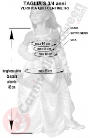 Misure costume di carnevale Bambina Principessa bianca e argento taglia 3/4 anni