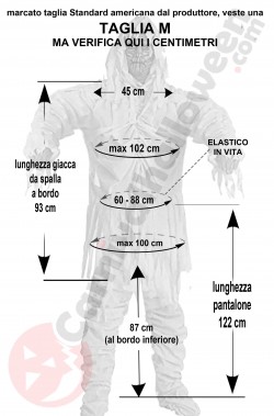 Misure del costume Halloween da Mummia adulto uomo taglia M