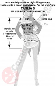 Misure costume da coniglietta cabaret nera con frac taglia S