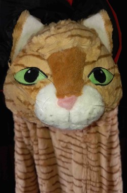Testa della mascotte da gatto con gli stivali