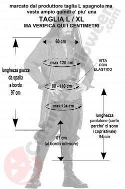 Misure costume da pirata uomo corsaro rosso taglia XL