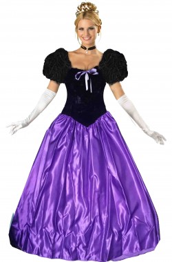 Vestito da Dama elegante Nero e Lilla spalle a sbuffo