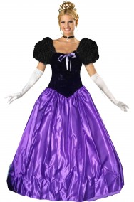 Vestito da Dama elegante Nero e Lilla spalle a sbuffo