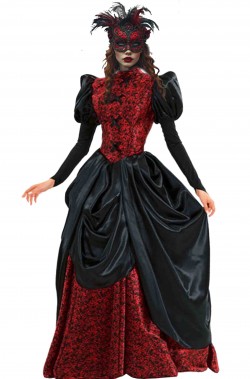 Costume di carnevale rosso e nero di gran classe lungo
