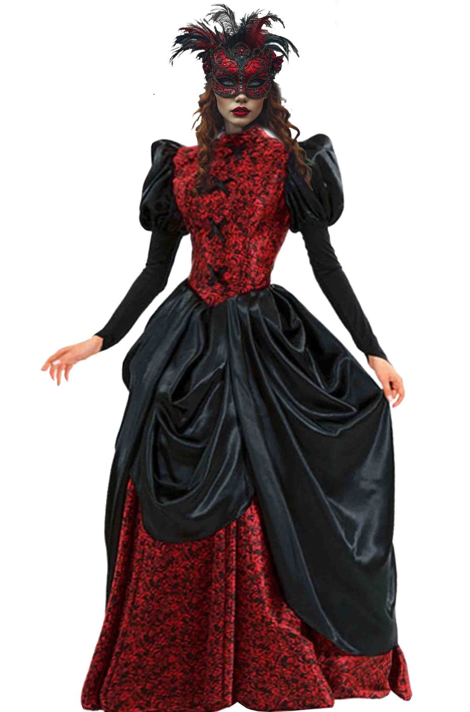 Costume di carnevale rosso e nero di gran classe lungo