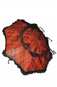 Ombrello dark gotico rosso e nero con pizzo